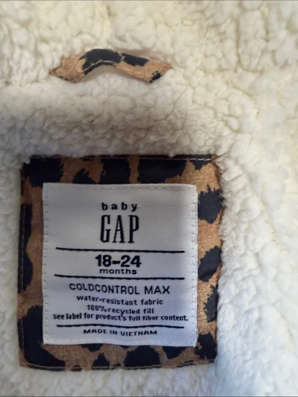 Baby gap cheetah puffer jacket